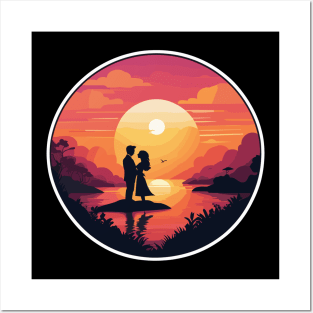 sunset heart Posters and Art